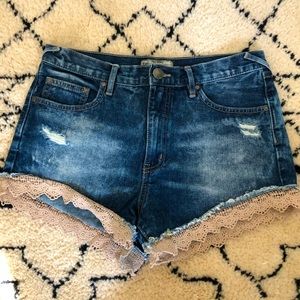 Free People jean shirts with crochet hem